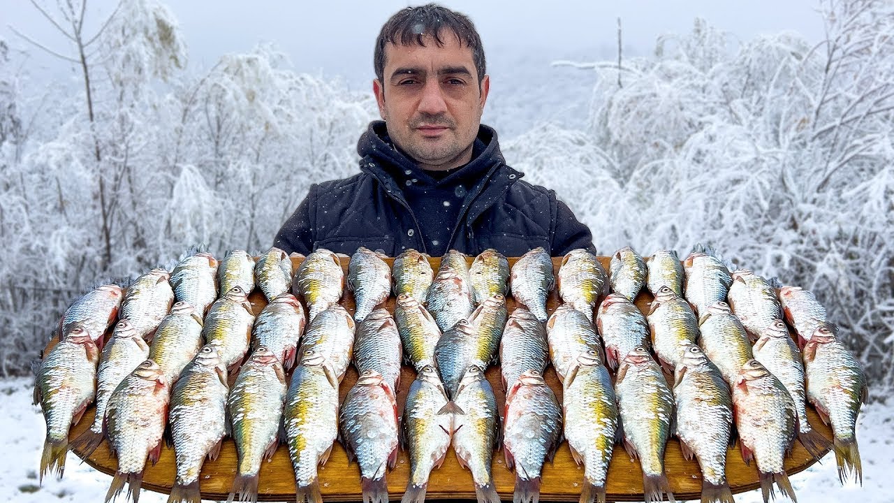 COOKING FISH KOTLET IN SNOWY VILLAGE! RURAL RARE OUTDOOR RECIPE