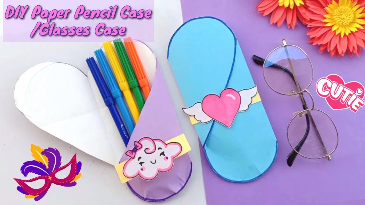 How to make Paper pencil Case and Glasses Case/Paper pencil case making/ 2 in 1 Pencil case
