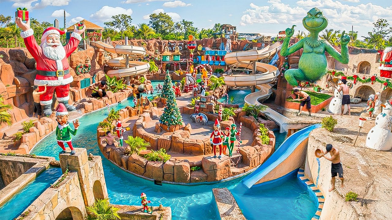 300 Days Building a $1M Luxury Christmas Water Park with Multi-Tier Water Slide Using Primitive Tool