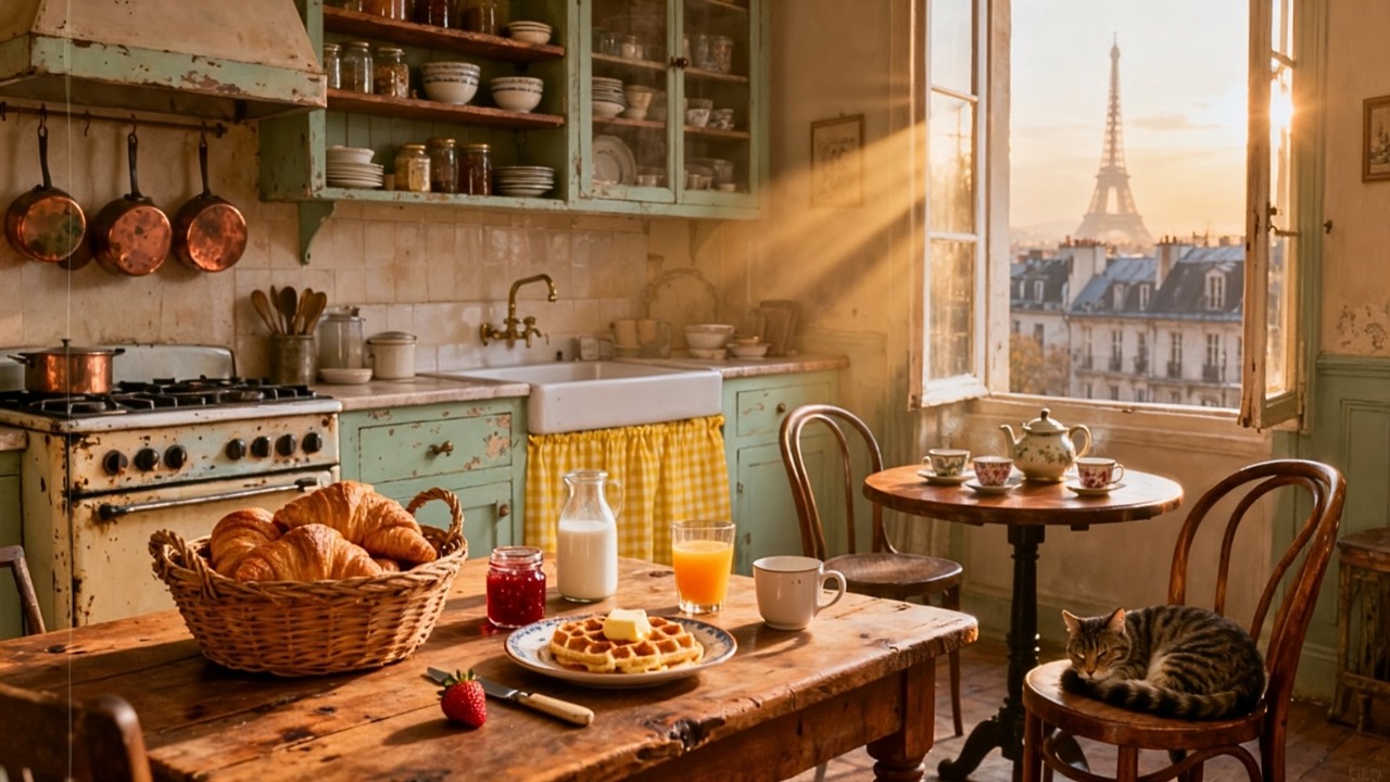 Relaxing Vintage Jazz Morning in a Cozy 1950s Paris Apartment ☕ Oldies Playing in Another Room