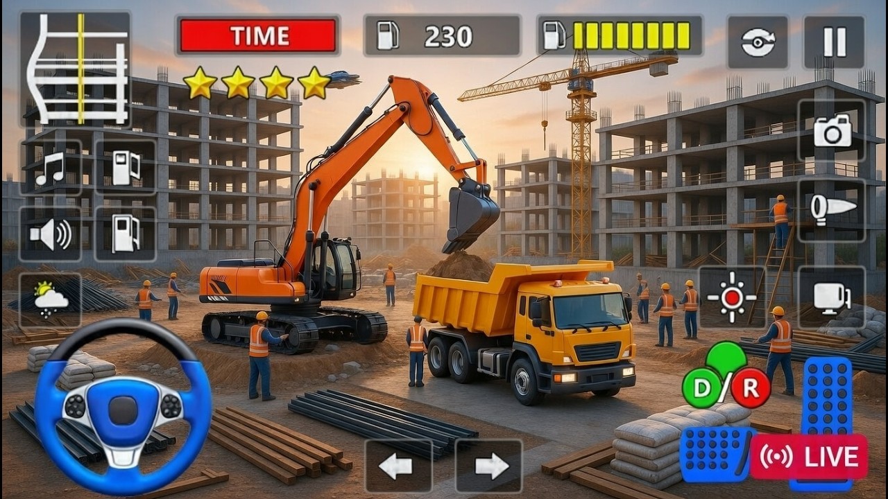 Excavator Simulator Gameplay | Heavy Machines Build a Tower 🏗️  (Live streaming )