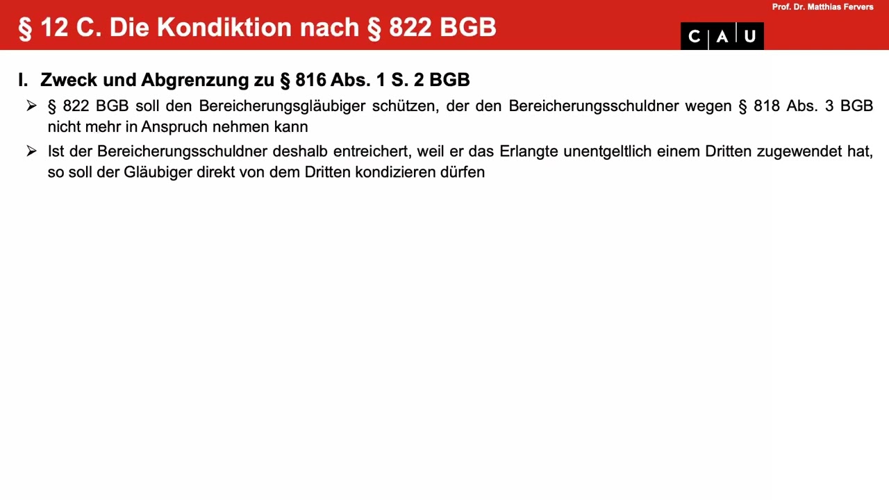 Schuldrecht BT – Folge 28 (Bereicherungsrecht: § 822, § 814, § 817 S. 2 BGB)