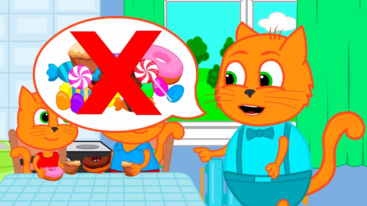 Cats Family in English - Dad banned candy Cartoon for Kids
