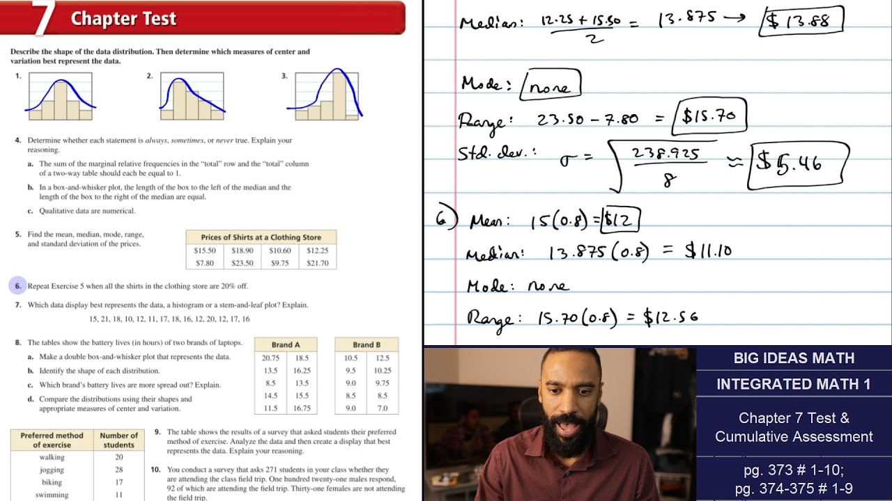 Big Ideas Math [IM1]: Chapter 7 Test & Cumulative Assessment (Problem Set)