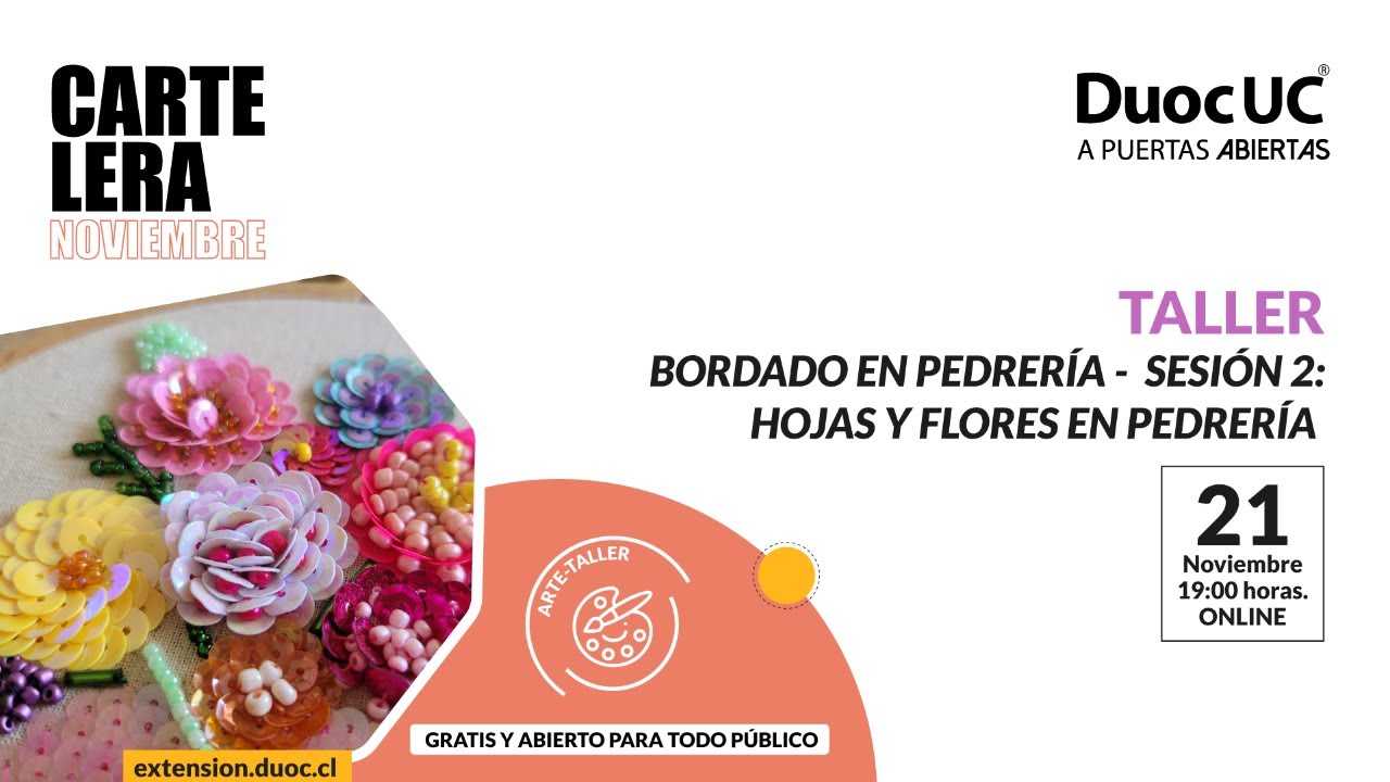 Taller de bordado en pedrería - sesión 2: Hojas y flores en Pedrería