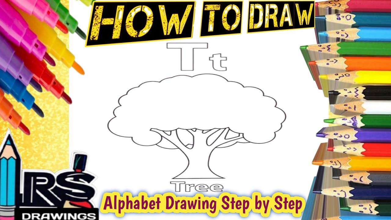 How to draw T FOR  TREE🌳🌲🌴📚 ABC Drawing for Kids | Learn to Draw A-Z Alphabet Step by Step ✨