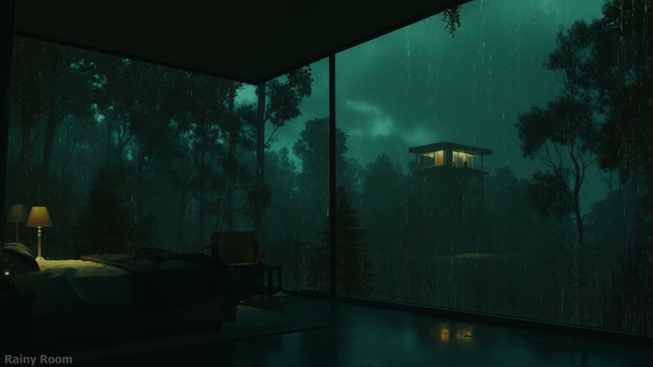 Sleep Safely with Rain 🌧️ Distant Thunder in a Dark Bedroom | Deep Rest & Meditation