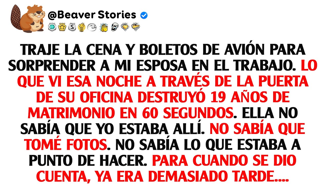 Traje la cena y boletos de avión para sorprender a mi esposa en el trabajo. Lo que vi a través de...