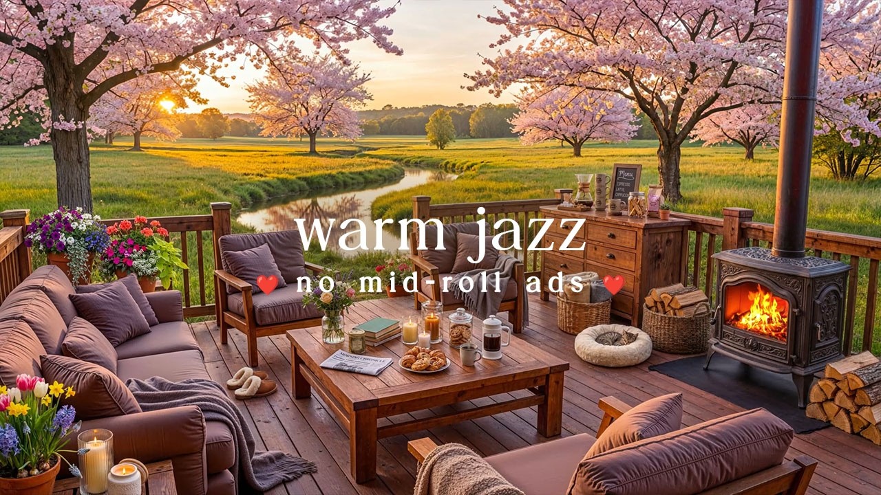 🌅 Warm Spring Jazz (NO MID-ROLL ADS) &ndash; Cozy Piano Ambience by the Water