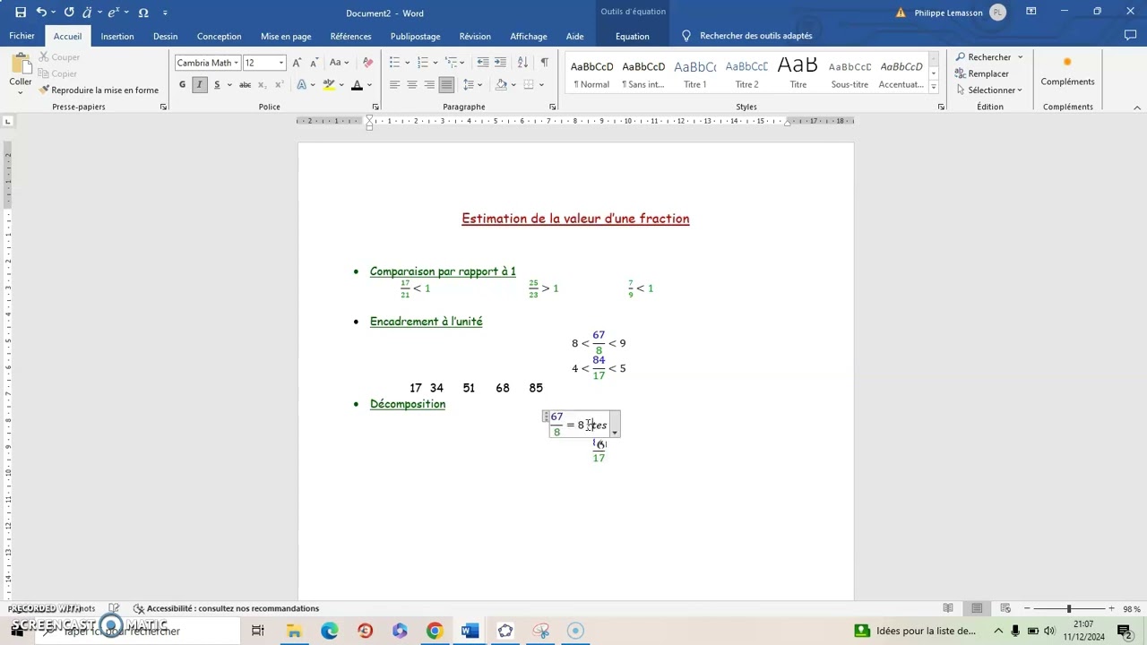 Estimation de la valeur d'une fraction