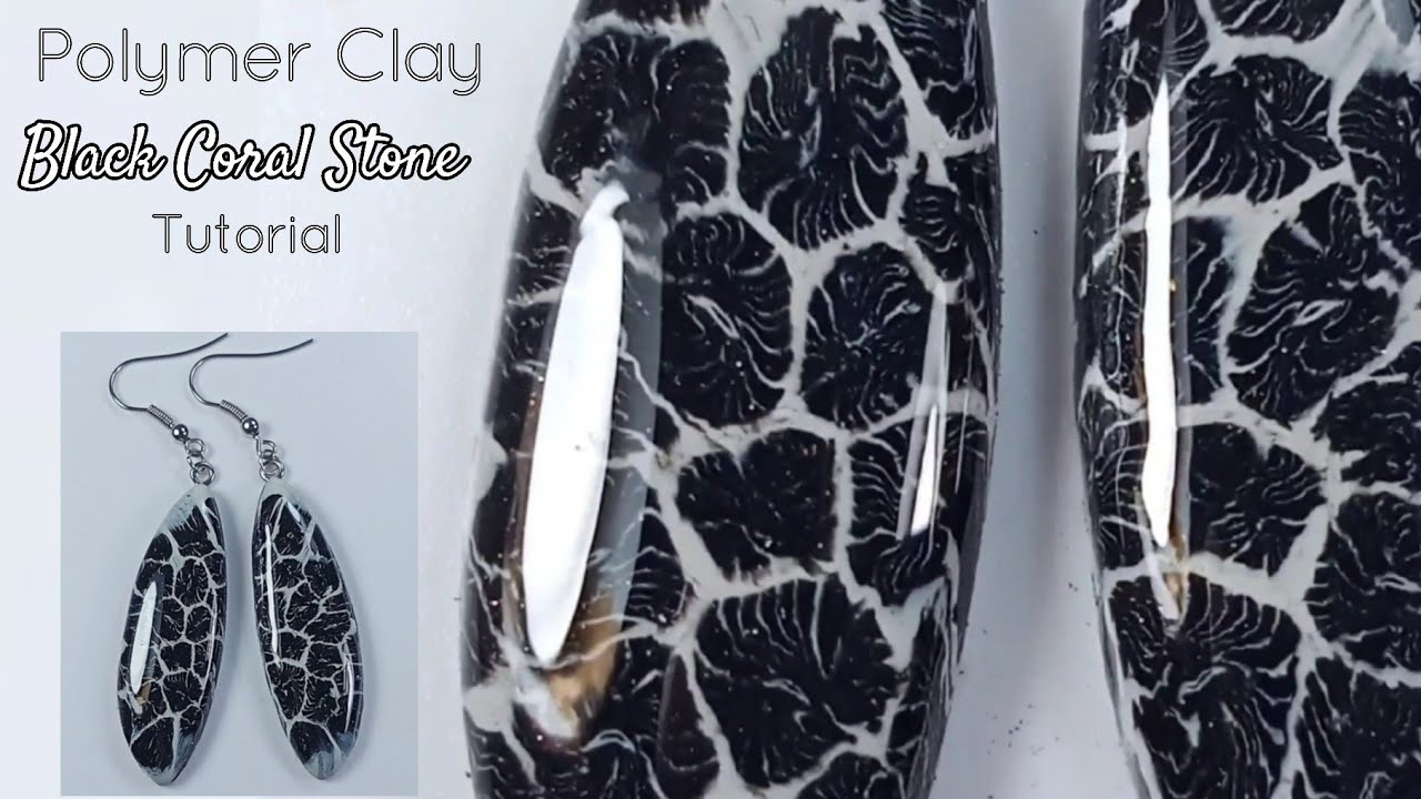 Polymer Clay Black Coral Stone Earrings Tutorial for Beginners / LoviCraft
