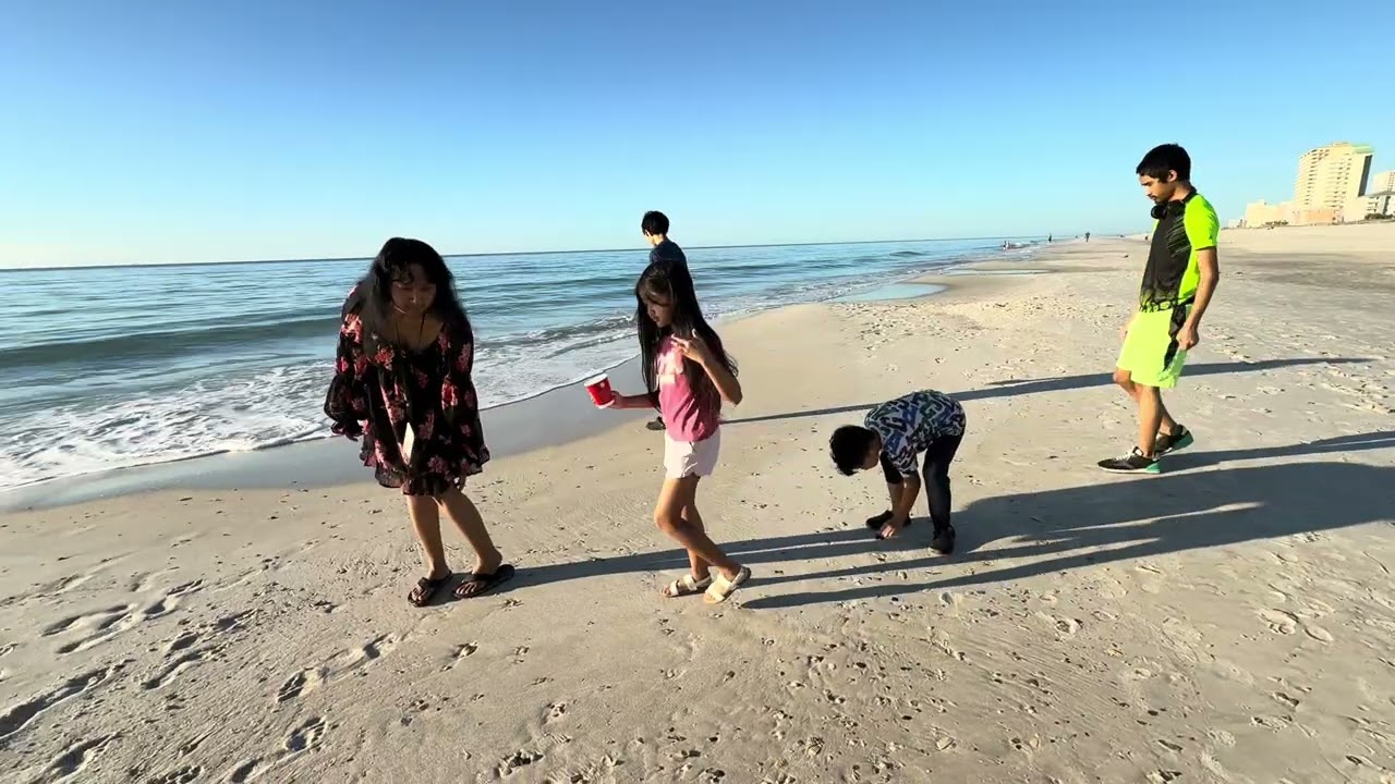 Kids collecting seashells on the beach at Gulf Shore, Alabama #family #fun #2025 #holiday #memories 