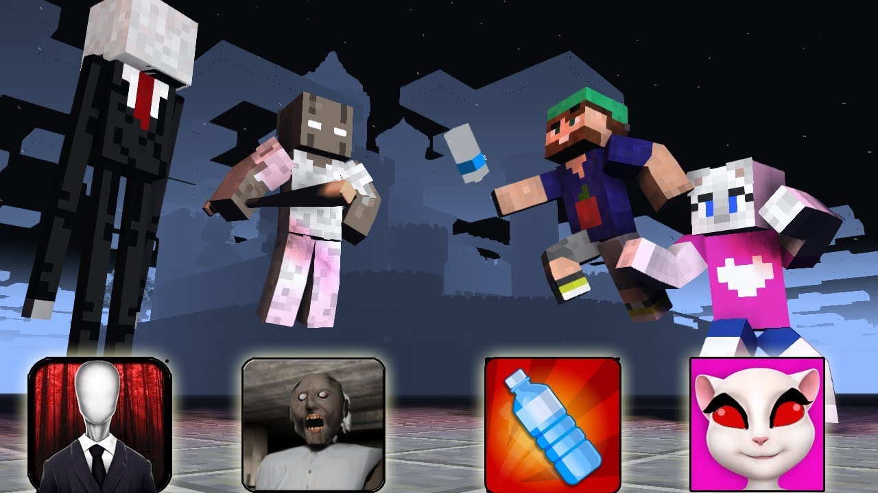 GRANNY SLENDERMAN TALKING ANGELA BOTTLE FLIP - MINECRAFT ANIMATION