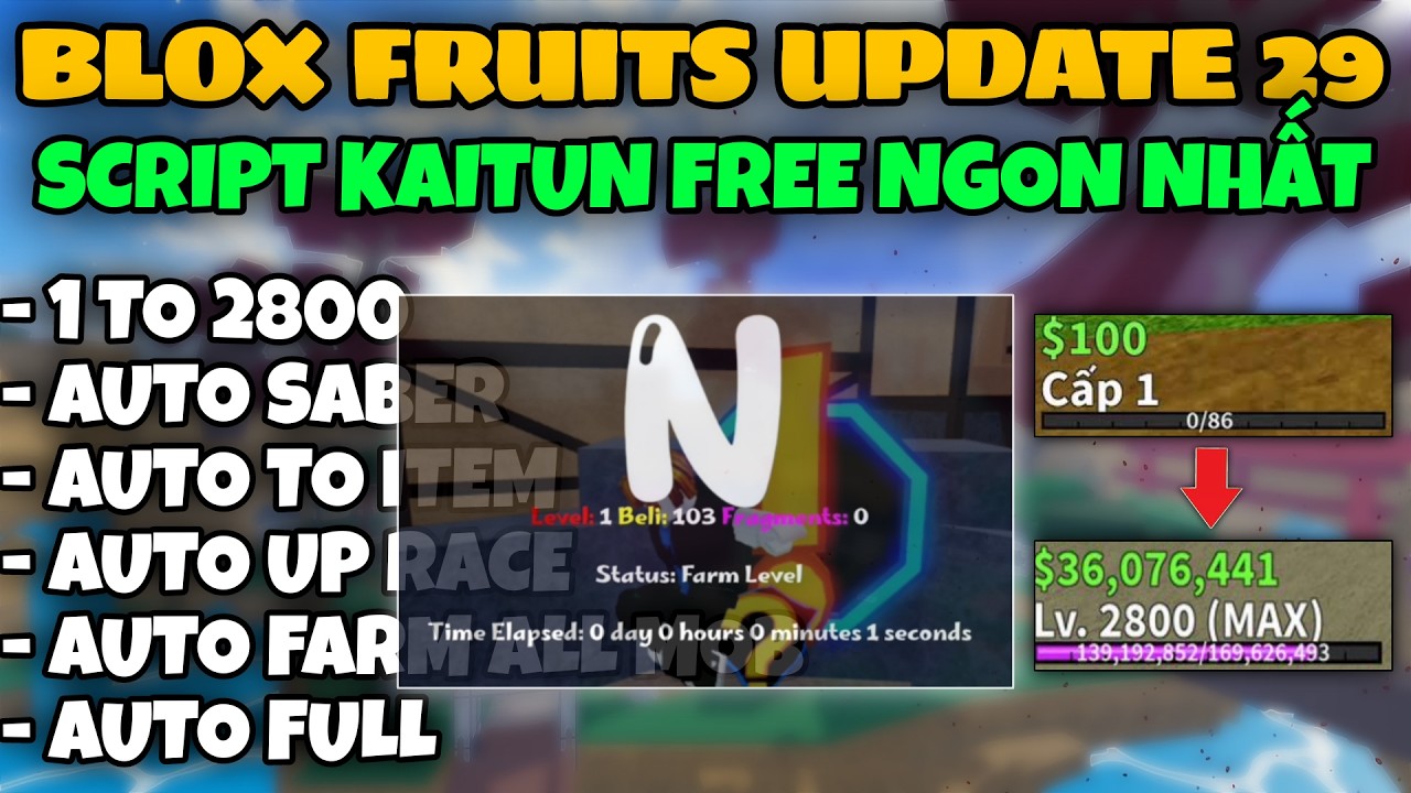 [FREE] Blox Fruits - Script Kaitun 1 To 2800 Mạnh Nhất Đến Từ Nhà Night X Hub?
