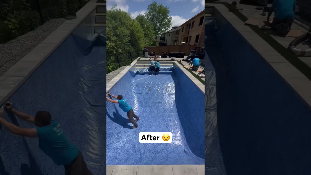 Pool Liner Installation for Backyard Summer Renovation #construction #backyardrenovation
