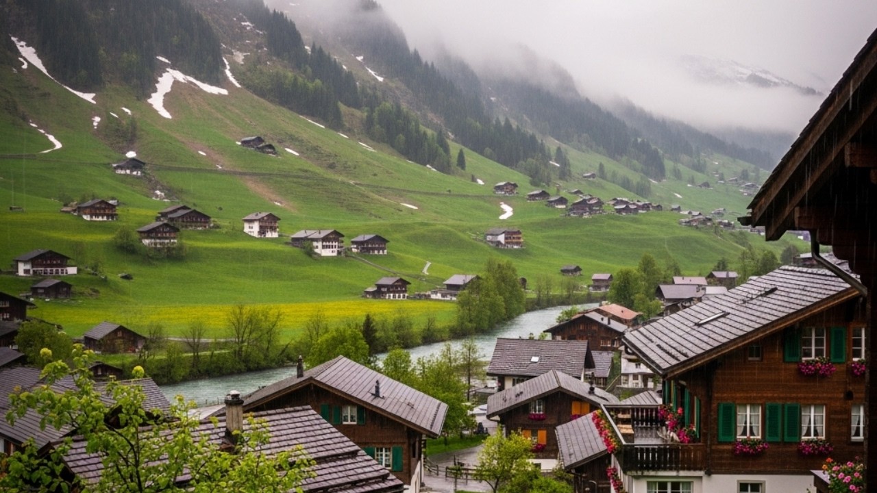 SOOTHING SPRING RAIN IN SWITZERLAND 🌧️ BEAUTIFUL SWISS COUNTRYSIDE VILLAGE