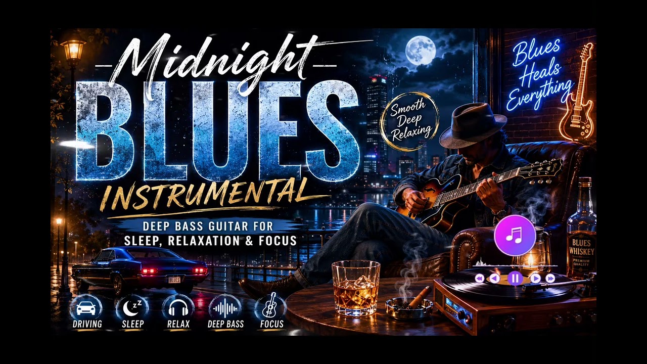 Midnight Blues Instrumental | Deep Bass Guitar for Sleep, Relaxation & Focus (1 Hour)