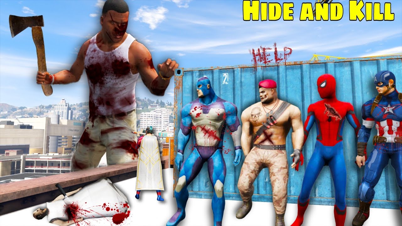 Franklin Playing Hide and Kill With Rope Hero Spiderman Captain America Dangerous Villain in Gta V