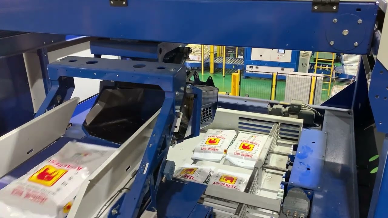 Stacking bags of rice on VPM 10  -  25LBS Bags Rice - Verbruggen Palletizing Solutions