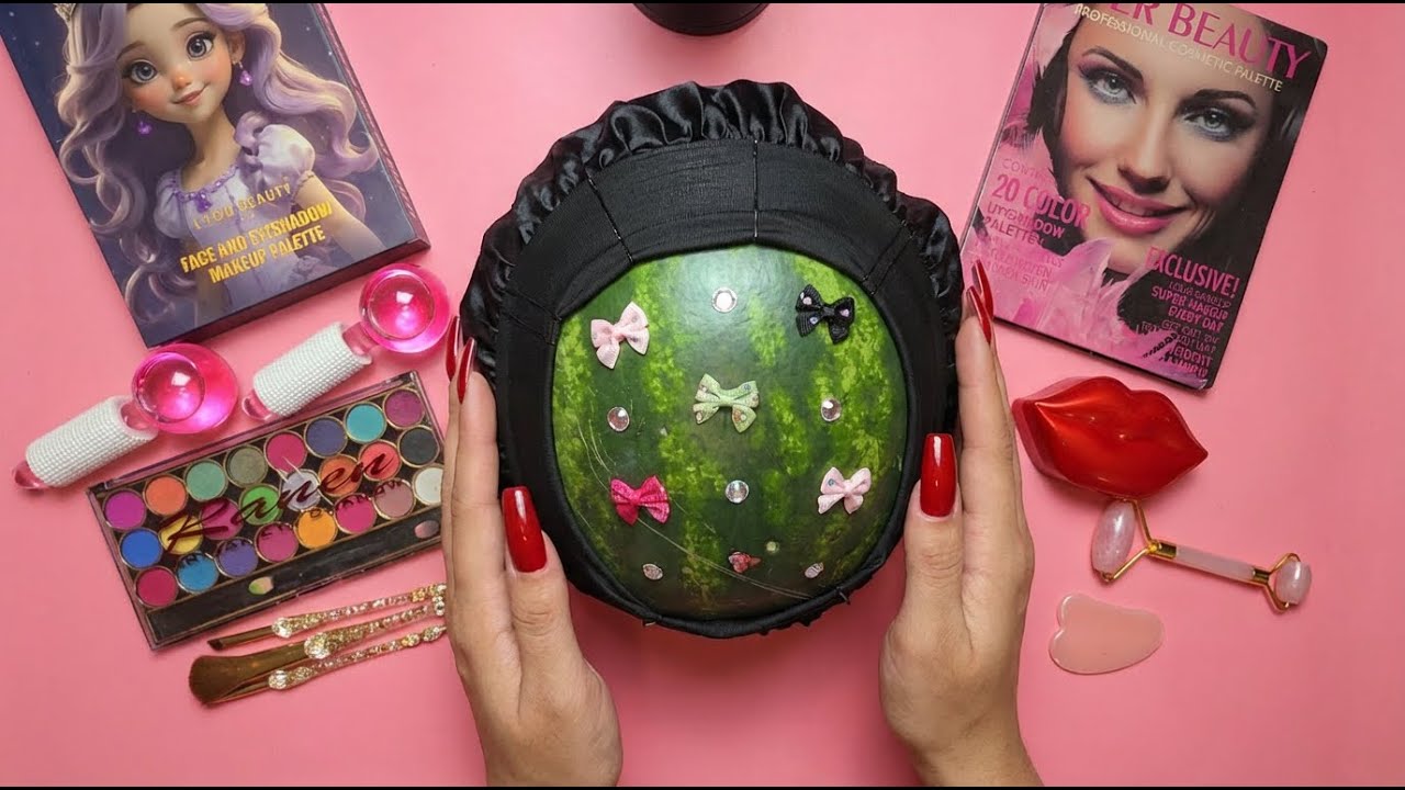 Asmr makeup on watermelon 🍉 ( no talking)