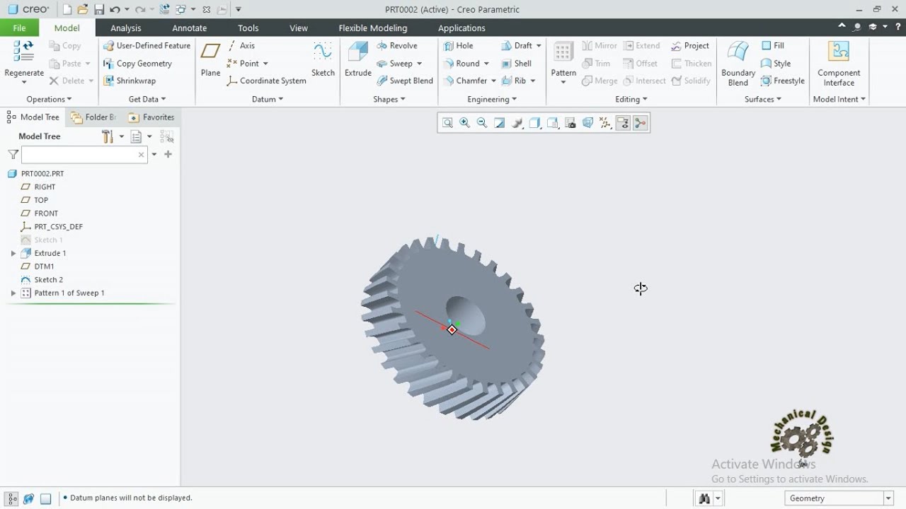 CREO TUTORIAL - HOW TO DESIGN A HELICAL GEAR