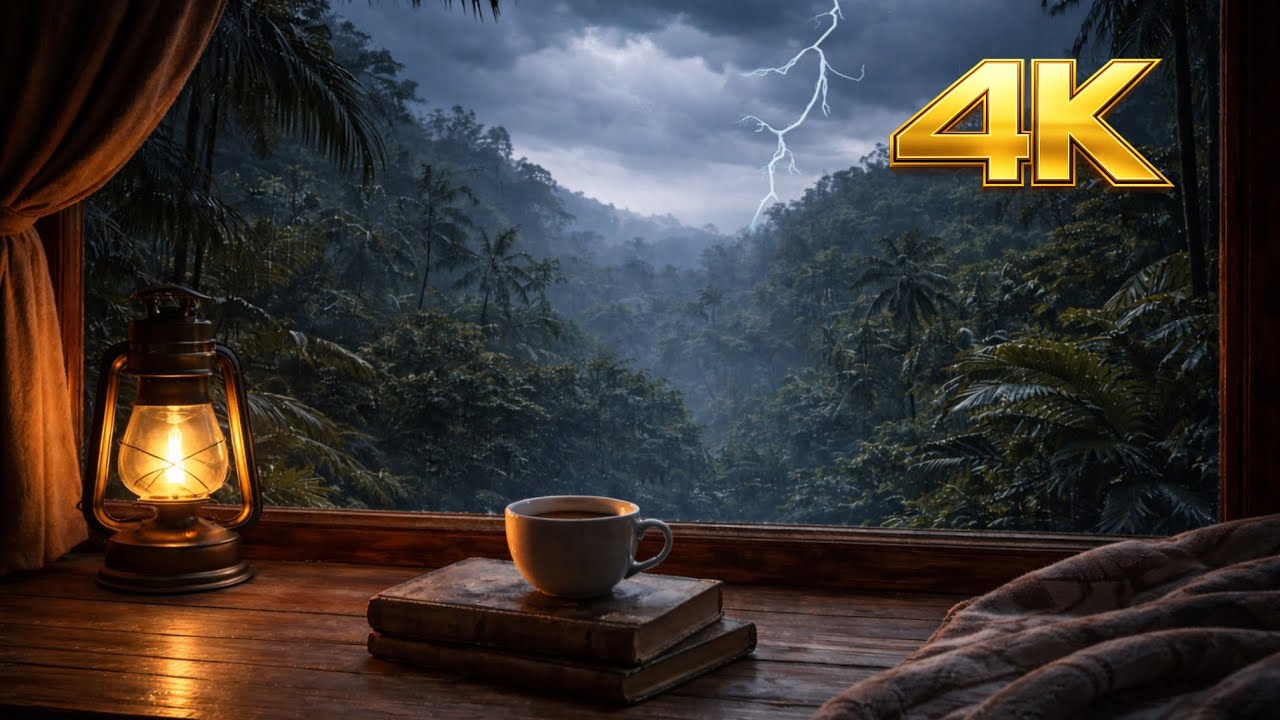 5 Hours Cozy Rainstorm Ambience | 🌧️ Gentle Rain, Distant Thunder & Lantern Light | QuietHours