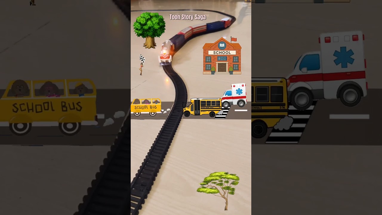 School Bus Video | School Bus 🚐🚌 | Buses are crossing railway track 🛤️ and the train is coming fast