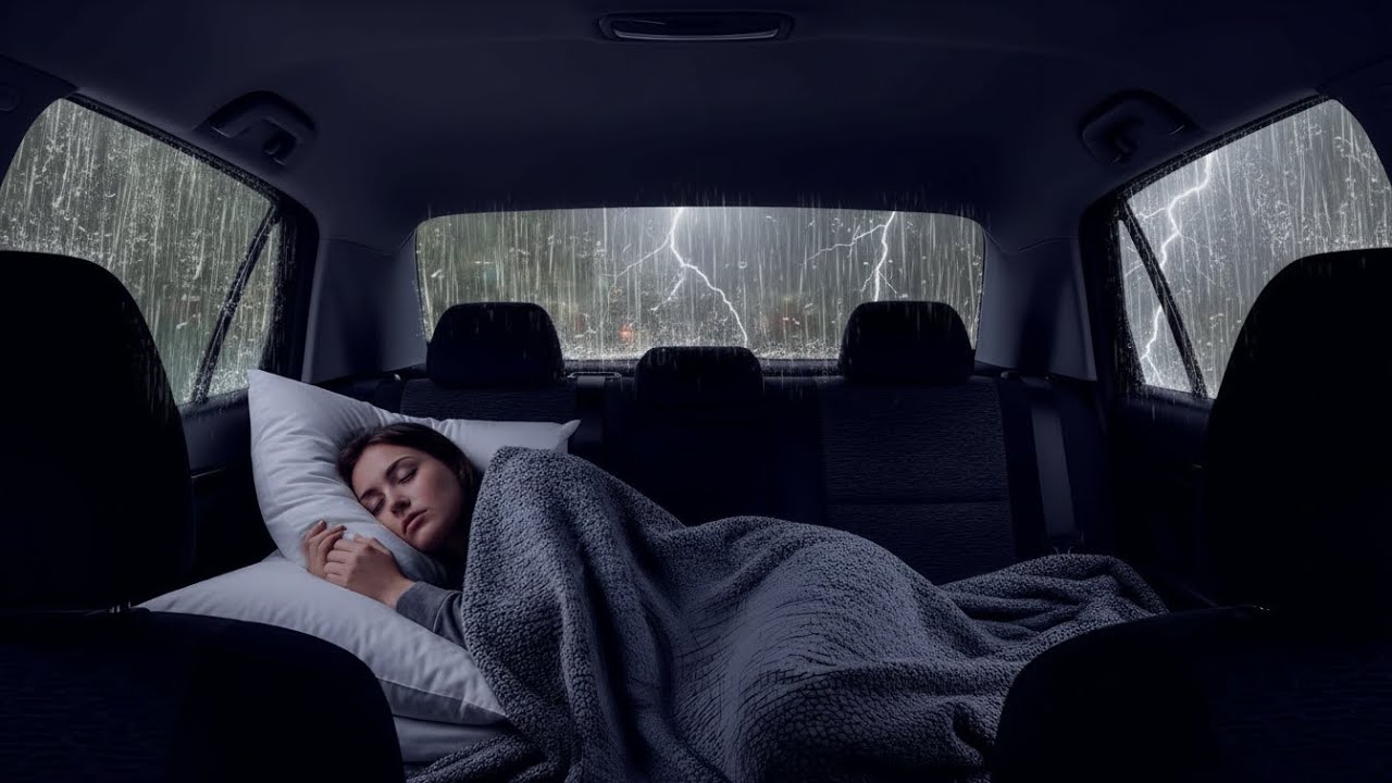 Rain Sounds for Sleeping ⚡ Rain & Distant Thunder in Cozy Car | Peaceful Rainy Night