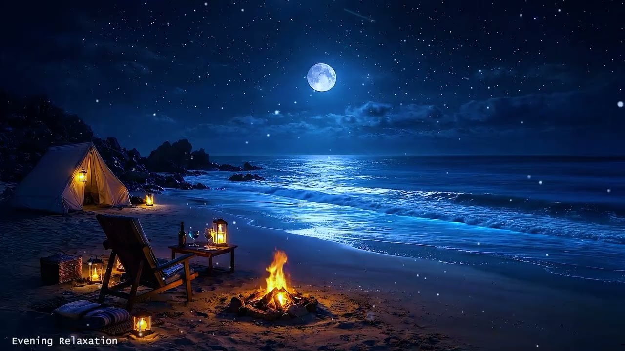(No Ads) Peaceful Night Beach ★ Ocean Waves for Deep Sleep ★Cures For Anxiety Disorders