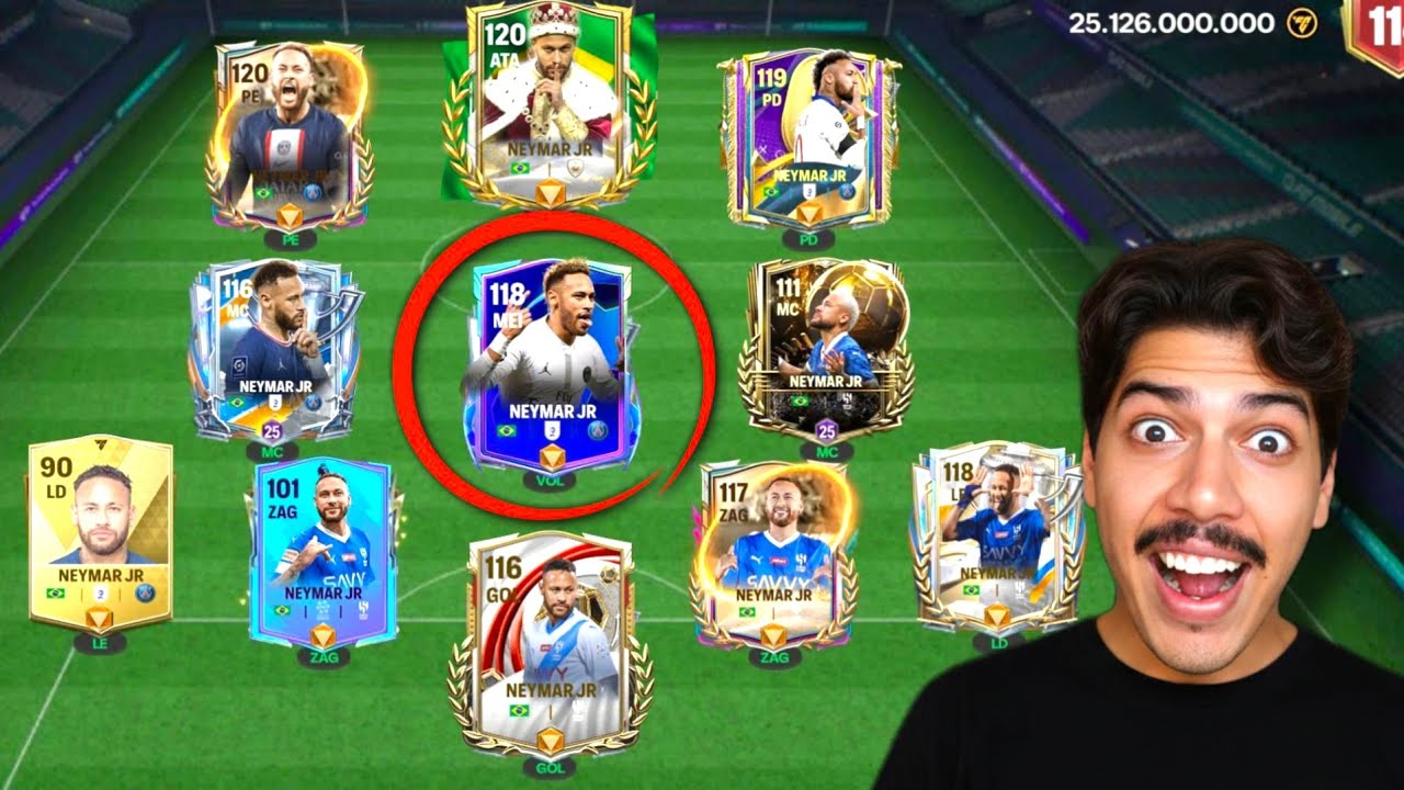 JOGUEI COM TODAS AS CARTAS DO NEYMAR NO FC MOBILE 26!!!