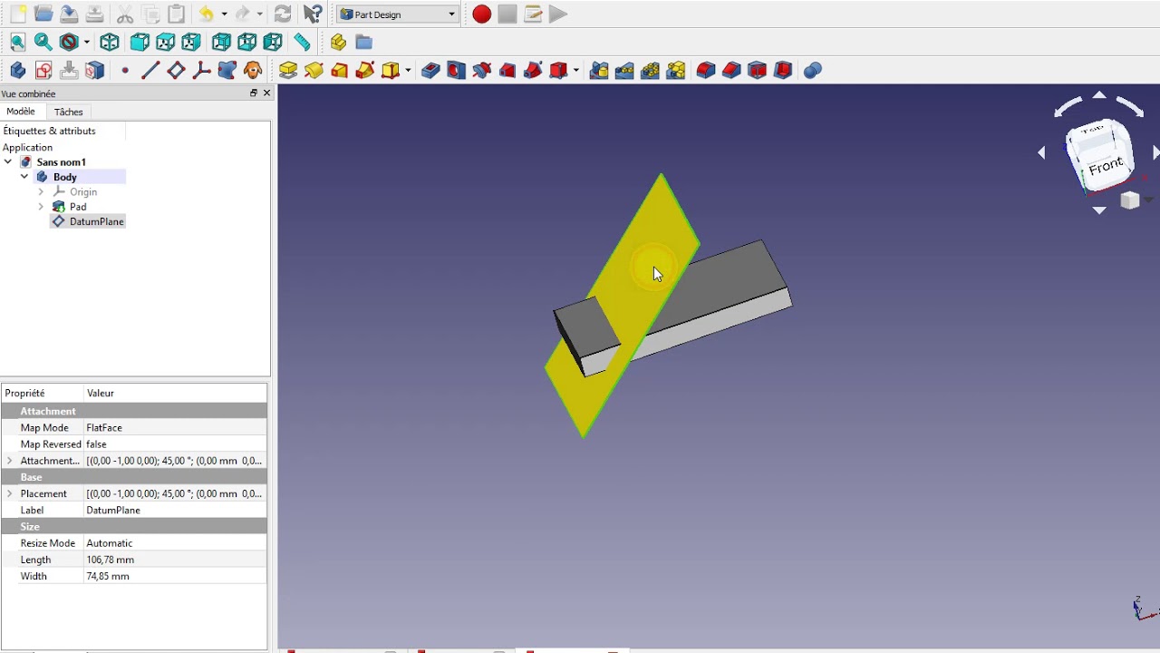 Comment faire un plan de référence freecad? Comment faire une pièce inclinée avec un angle ?