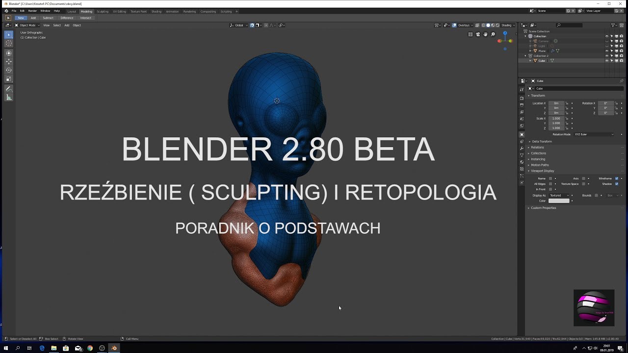 BLENDER 2.80 BETA SCULPTING RZEŹBA I RETOPOLOGIA PORADNIK O PODSTAWACH