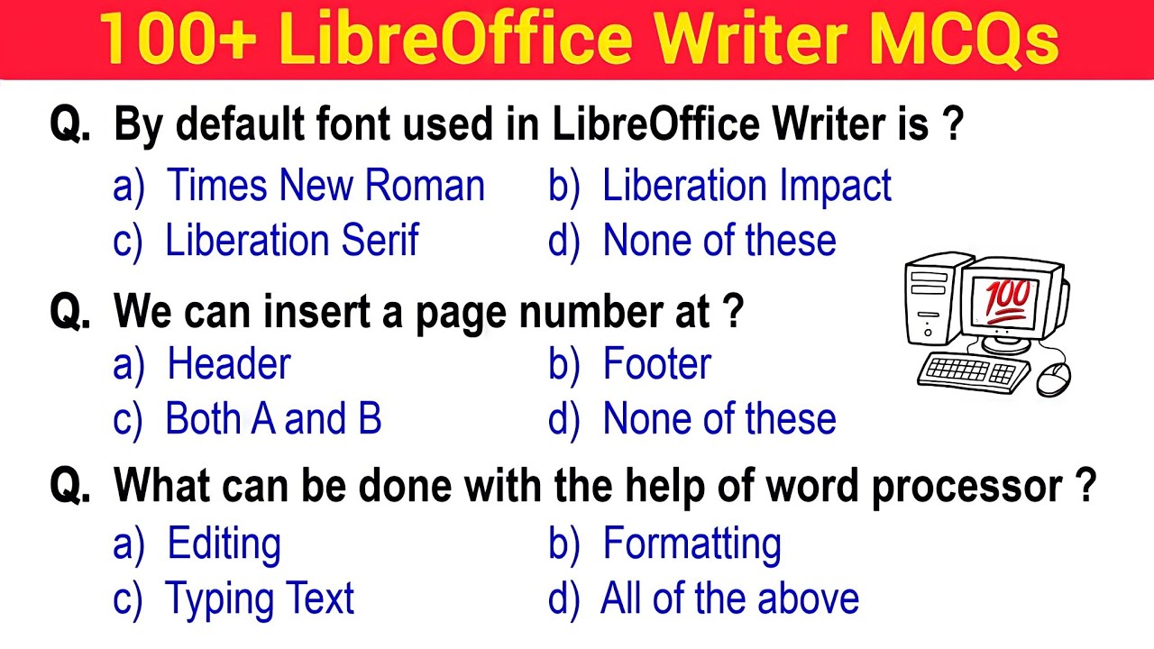 Top 100 LibreOffice Writer MCQ with answers| Libreoffice mcq questions | Libreoffice Writer