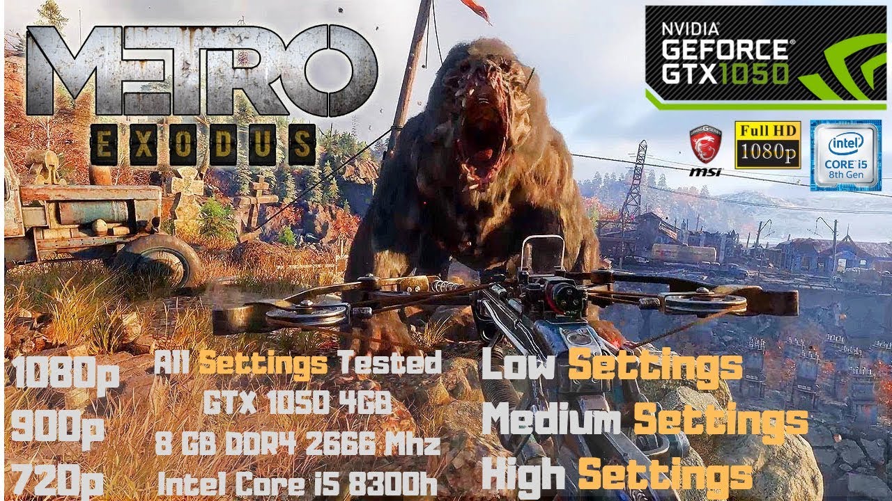 Metro Exodus GTX 1050 4GB + i5 8300h Gameplay 1080p 900p 720p | 8 GB RAM | MSI GF63