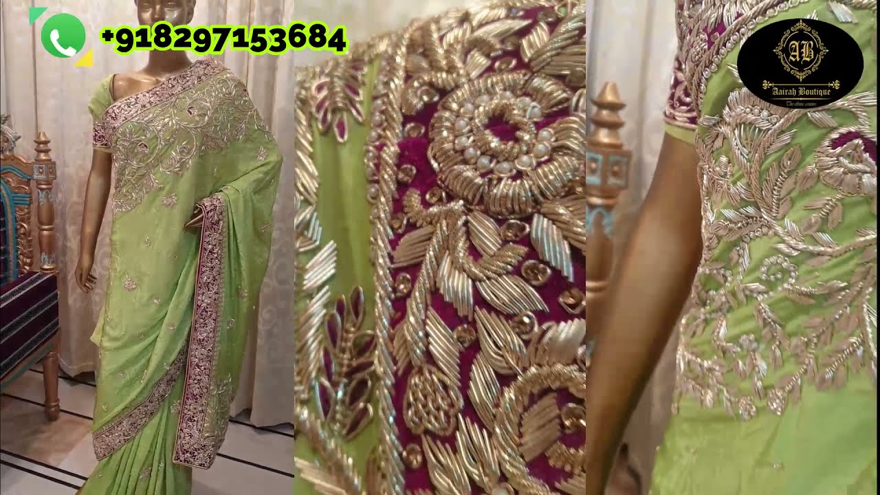 The Grand Bridal Zardozi Saree Zardozi Work | pearls Work | Stone Work Aairah Saree #designersaree