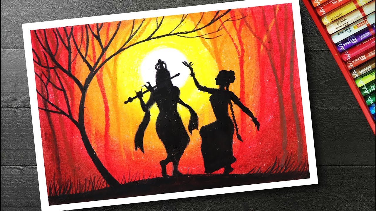 How to draw scenery on janmashtami - krishna drawing step by step with oil pastels
