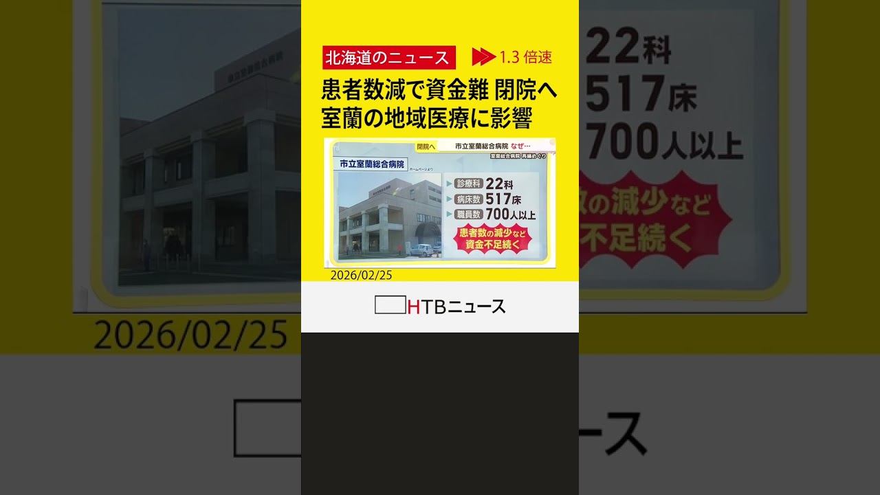 患者数減少で資金不足　市立室蘭総合病院が閉院へ　一部の診療科は製鉄記念室蘭病院へ統合目指す