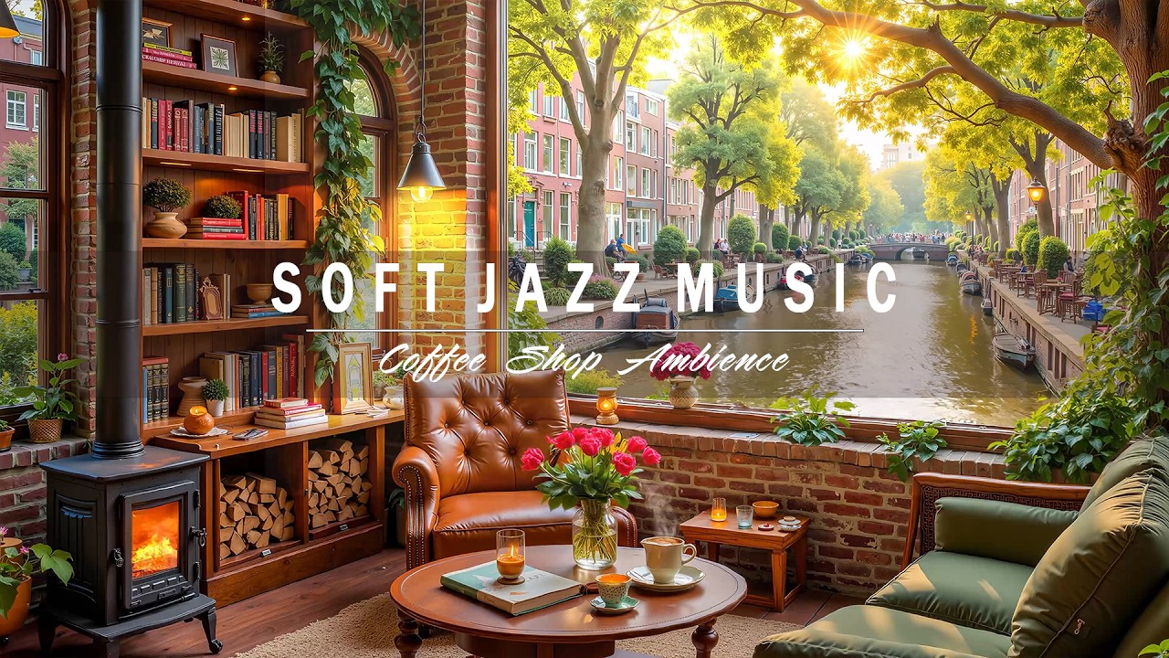 Soft Jazz Music ☕ Coffee Shop Ambience with Fireplace & Bird Sound for Relaxing, Study & Good Mood