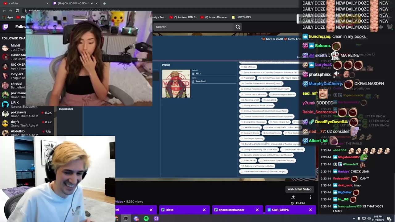 xQc reacts to Pokimane looking X's Criminal Records