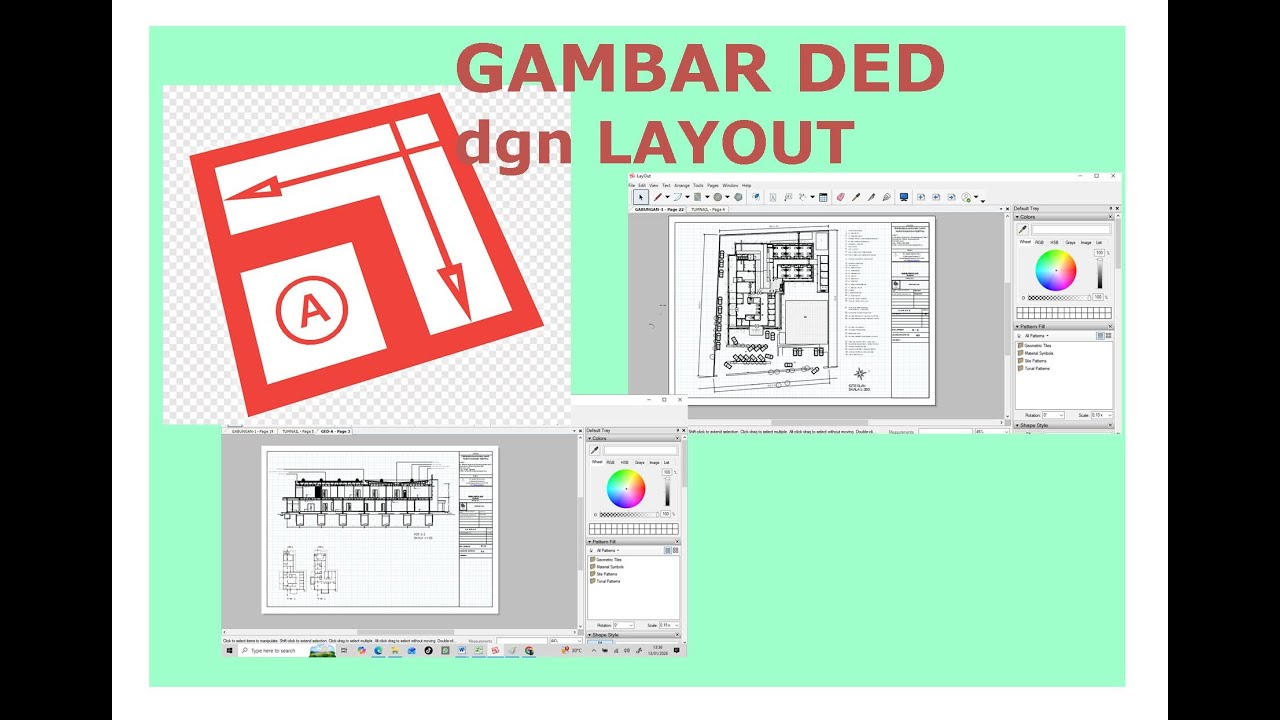 GAMBAR DED DI  LAYOUT : video-3 , ARSIR DENAH DENGAN PATTERN FILL.
