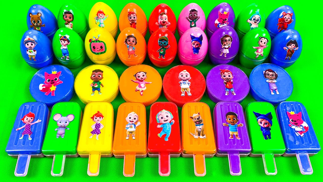 Cocomelon Slime 🌈 Finding Hidden Rainbow Slime Eggs & Ice cream with JJ & Pinkfong! Satisfying ASMR