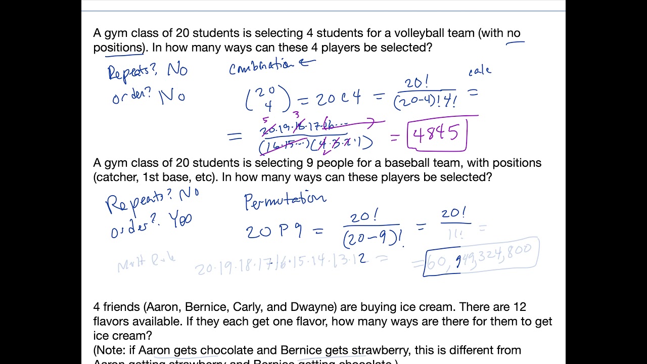 Permutations Combinations Practice