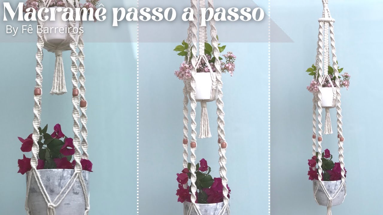 Suporte DUPLO para plantas em macramê | Tutorial passo a passo | Macrame Plant Hanger tutorial