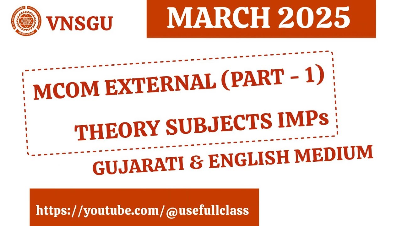MCOM EXTERNAL (PART - 1) - MARCH 2025 | THEORY SUBJECT IMPs | USEFULL CLASS |