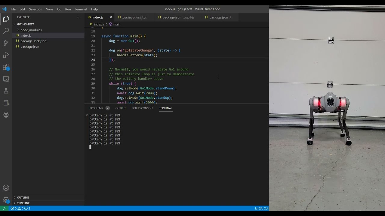 Go1 Push-ups Using JavaScript and Monitoring Battery State
