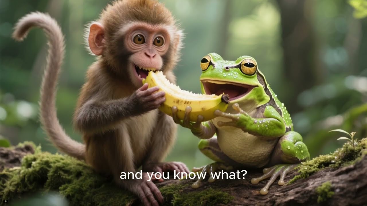 Louie the frog helps Squeaky the monkey find his lost banana