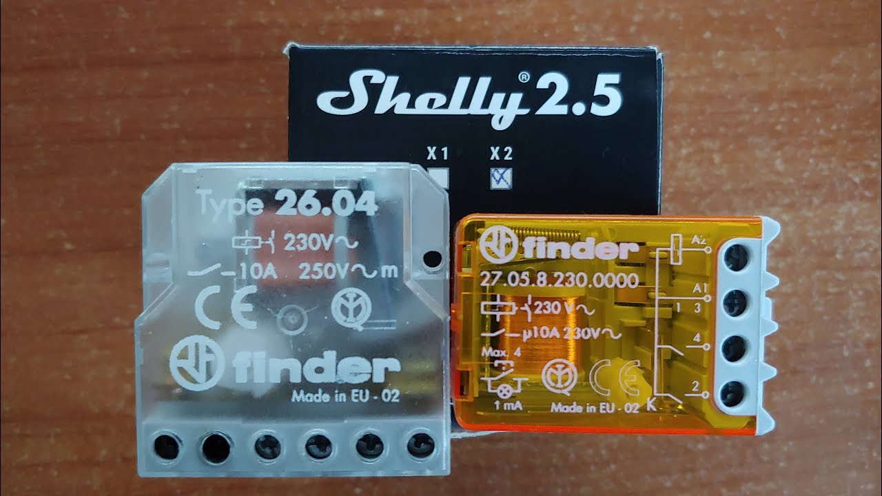 Shelly 2.5 e relè finder 26.04 e finder 27.05