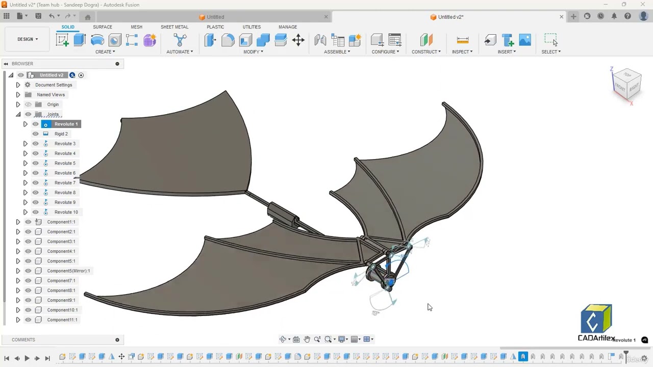 Полный курс Fusion 360 2026, часть 59: Проект «Орнитоптер» — Соединения в процессе строительства ...