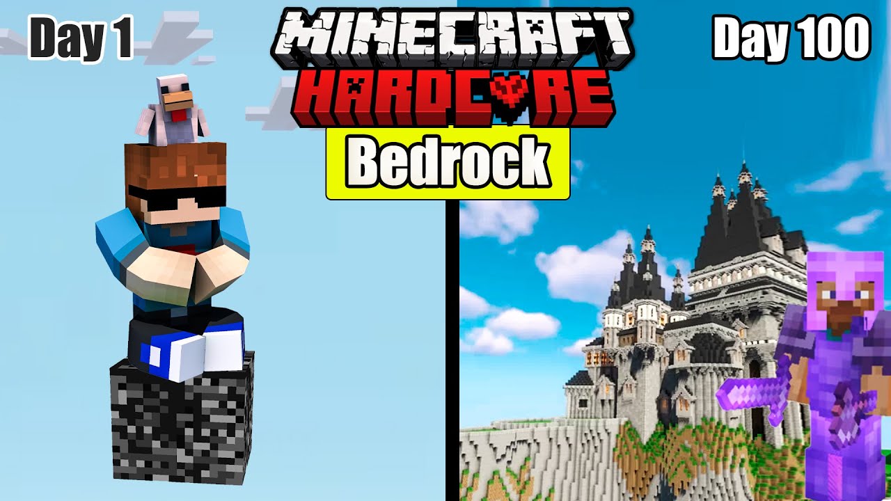 I survive 100 days on Bedrock only world In Minecraft
