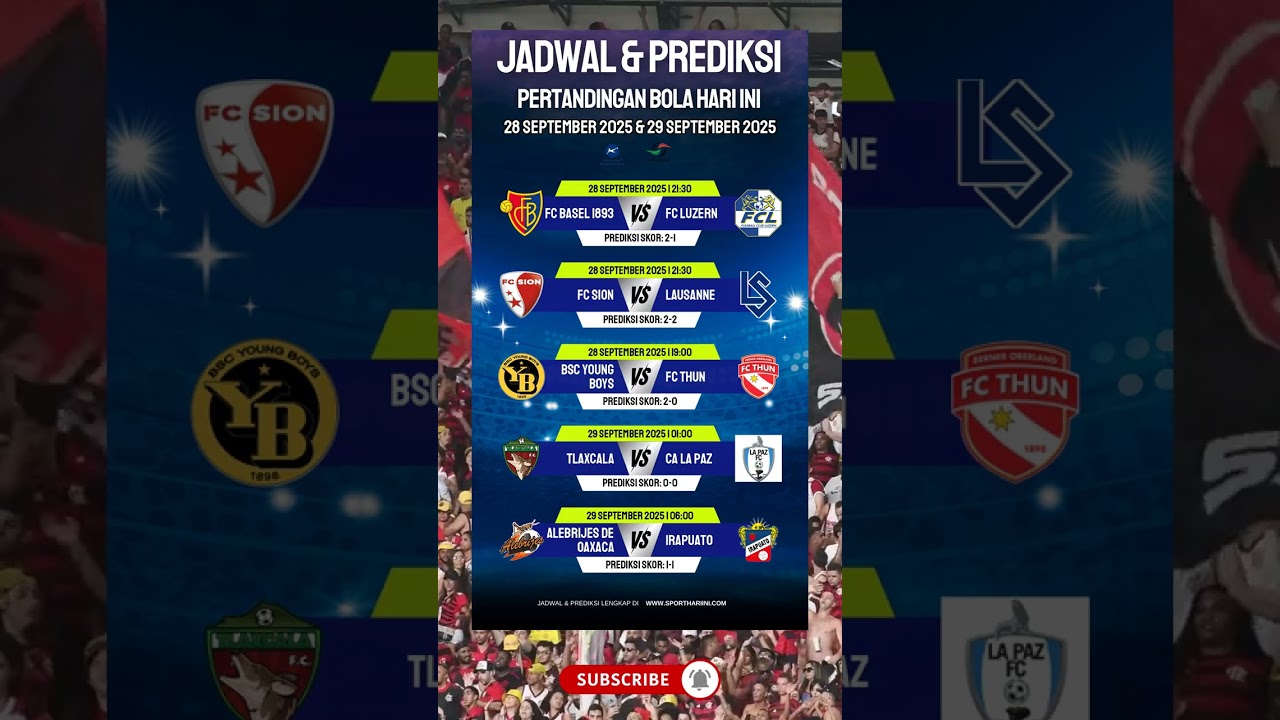 Jadwal & Prediksi Bola Hari Ini 28 September 2025 